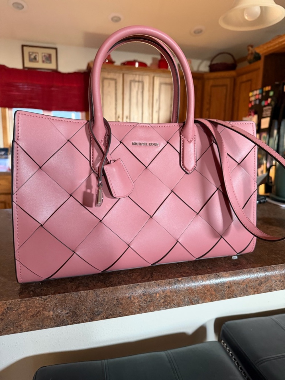 Michael Kors Pink Woven Leather Satchel
